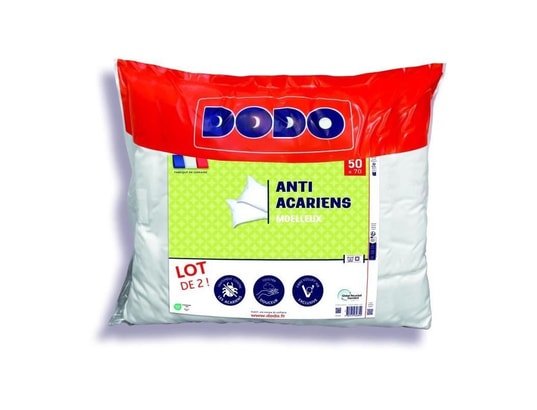 DODO - Oreiller carré Lot de 2 oreillers anti-acariens 50x70 cm - 100% polyester