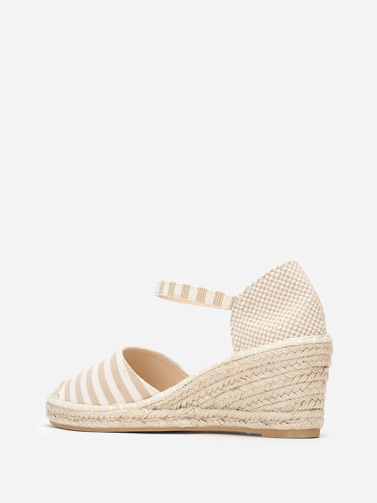 Espadrilles compensées à rayures- Taupe
