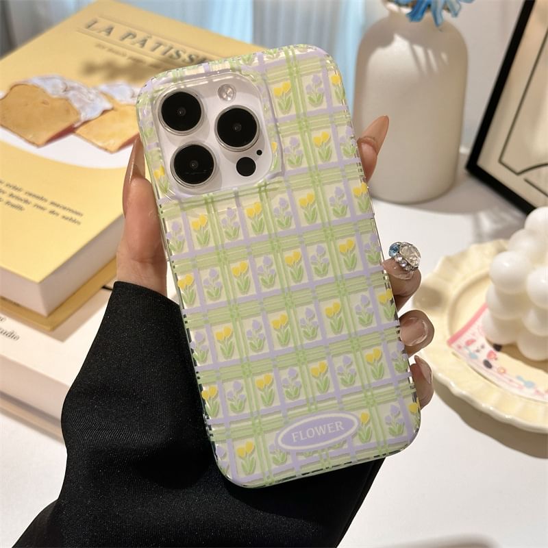 Fonekase - Bloemen geruit telefoonhoesje - Apple iPhone 16 Pro Max / 16 Pro / 16 Plus / 16 / 15 Pro Max / 15 Pro / 15 Plus / 15 / 14 Pro Max / 14 Pro / 14 Plus / 14 / SE / 13 Pro Max / 13 Pro / 13