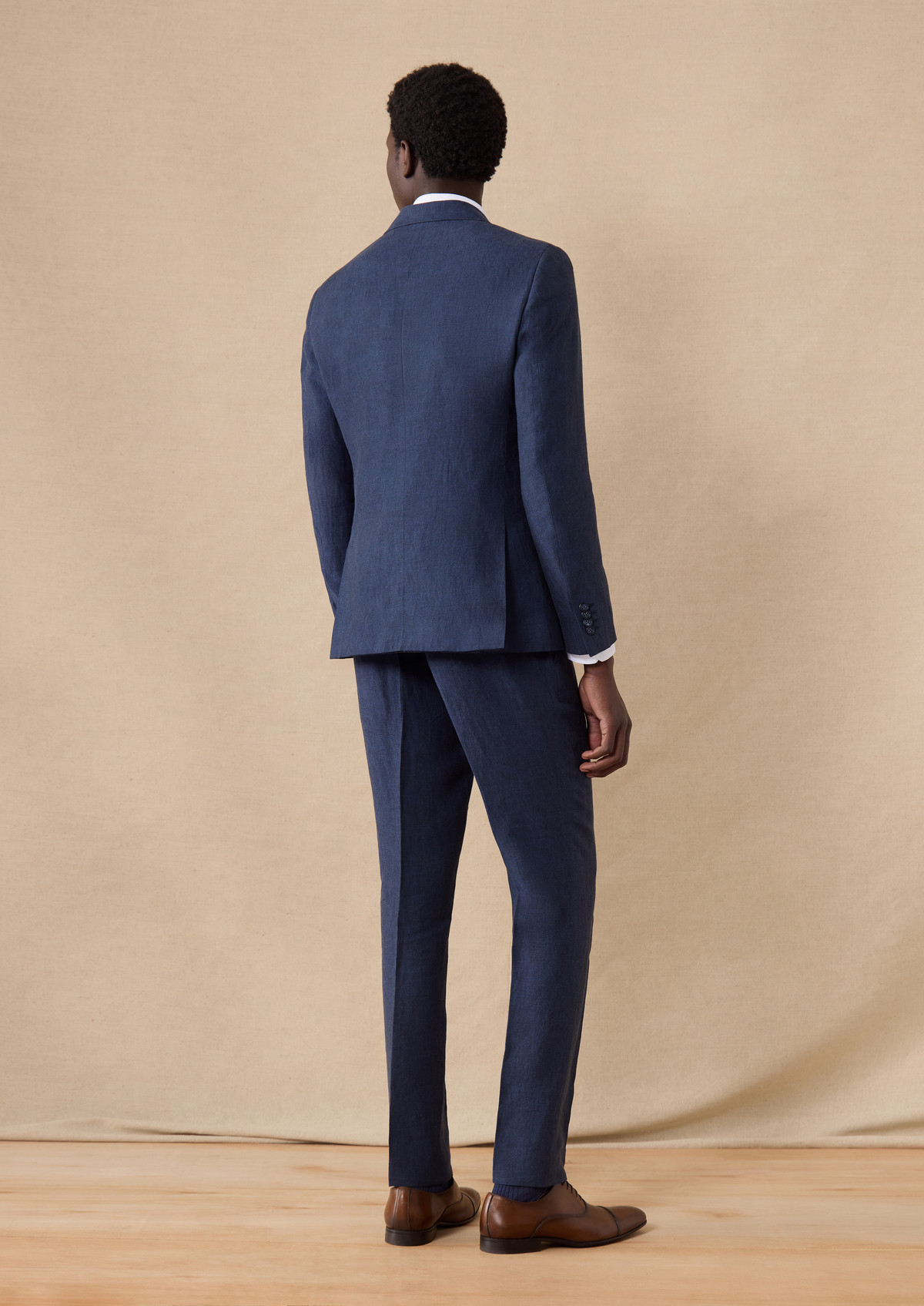 Pantalon coordonnable Slim en lin uni bleu indigo