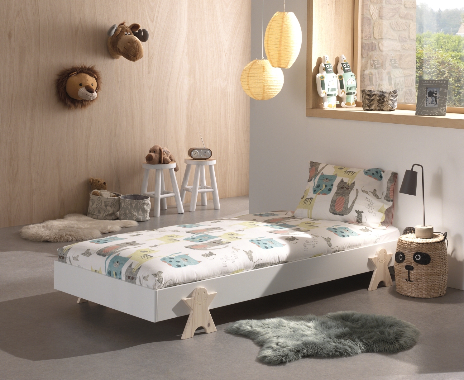 Einzelbett MODULO - weiß - stapelbar - Smiley - 90x200 cm
