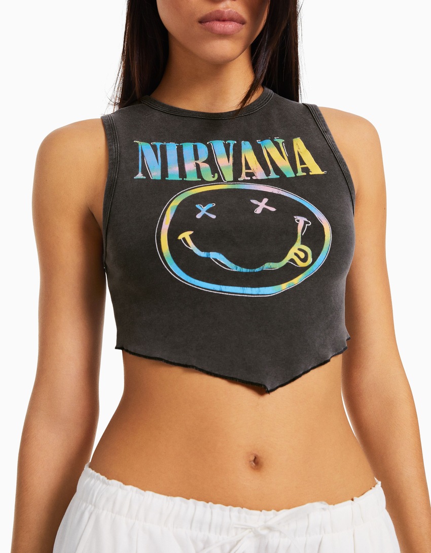 Camiseta sem mangas com estampa do Nirvana