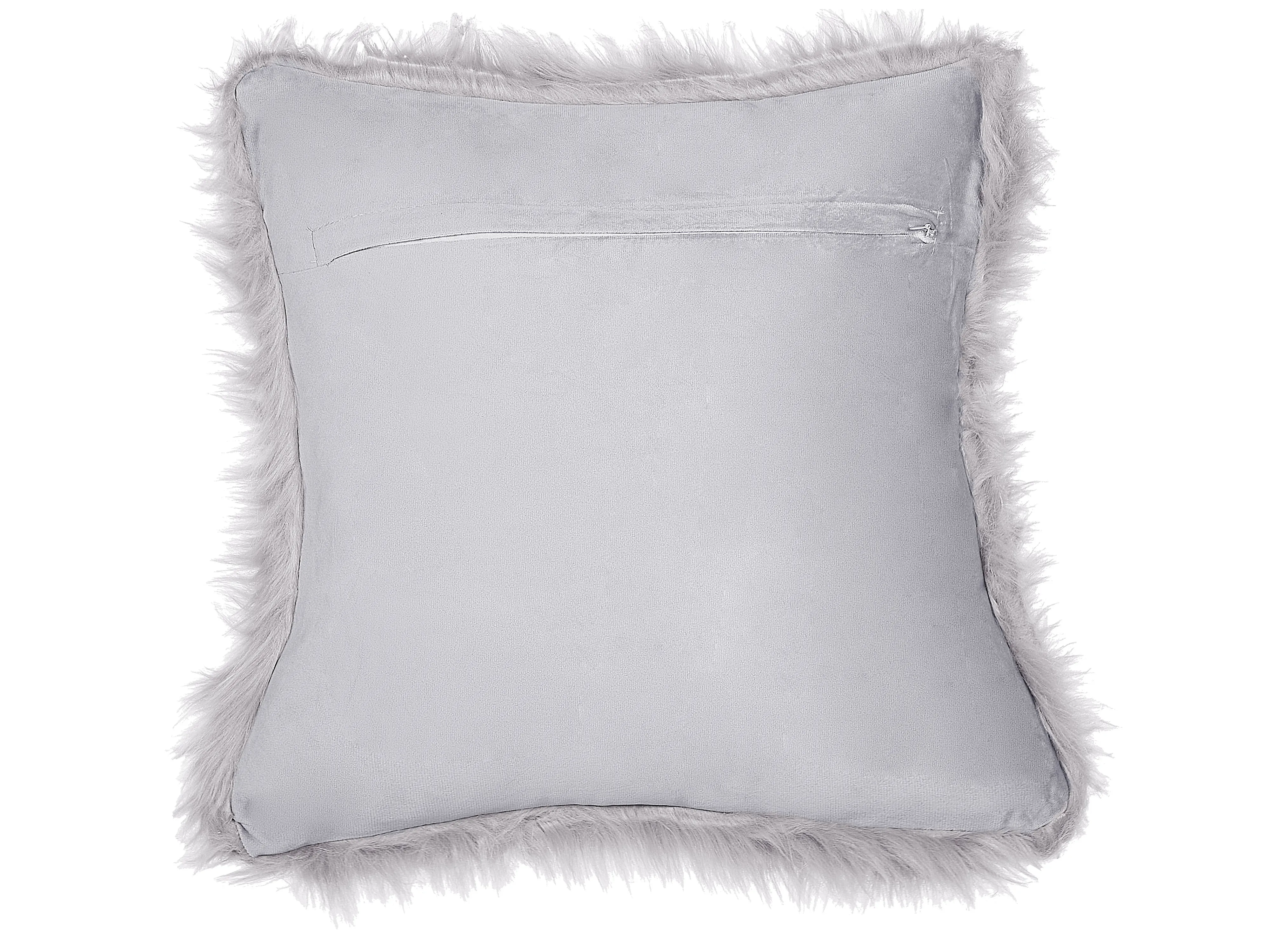 Set van 2 sierkussens LUBHA Nepbont 42 x 42 cm Lichtgrijs effen