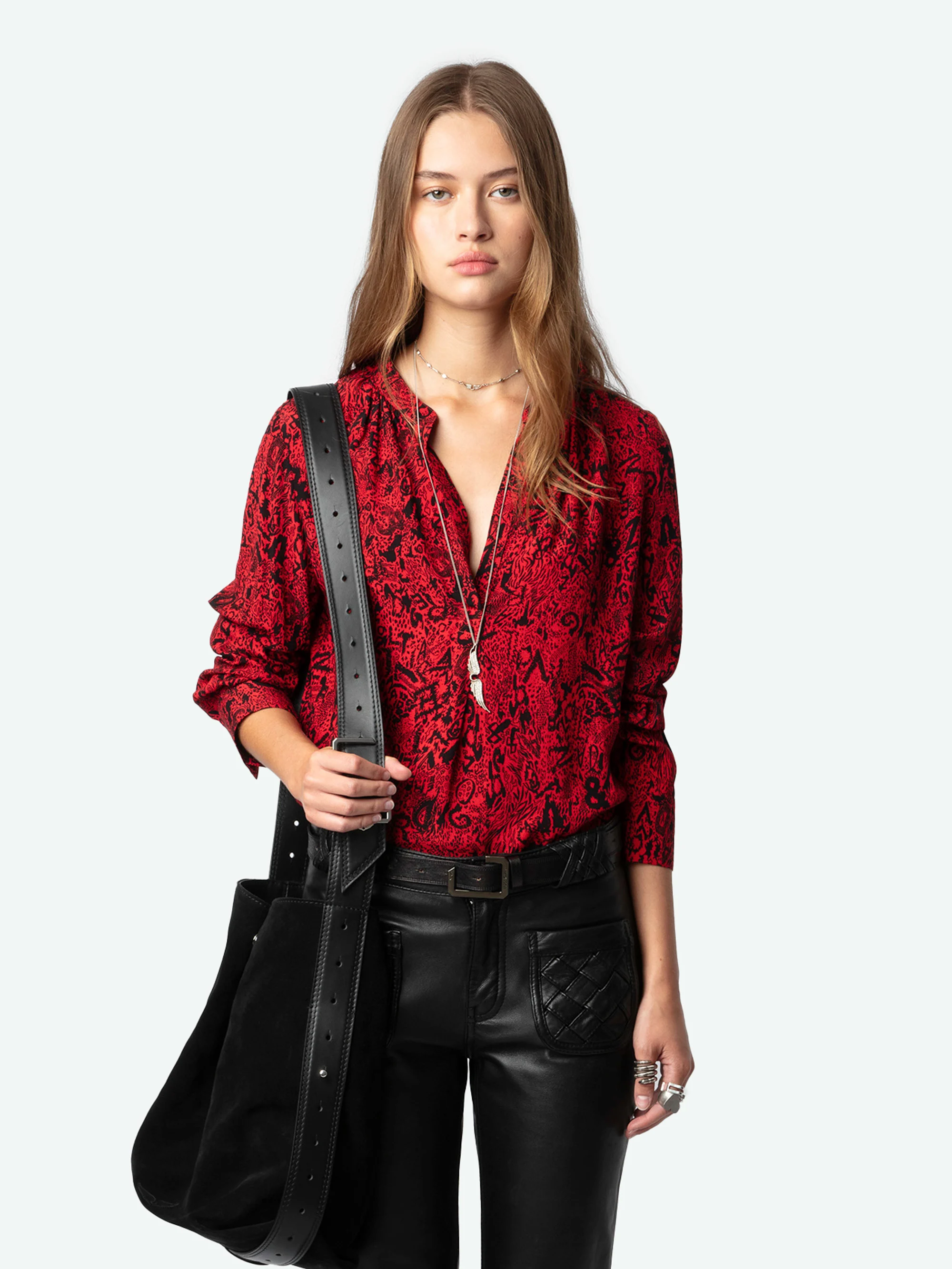 TINK - Blouse col V droite imprimée | Rouge