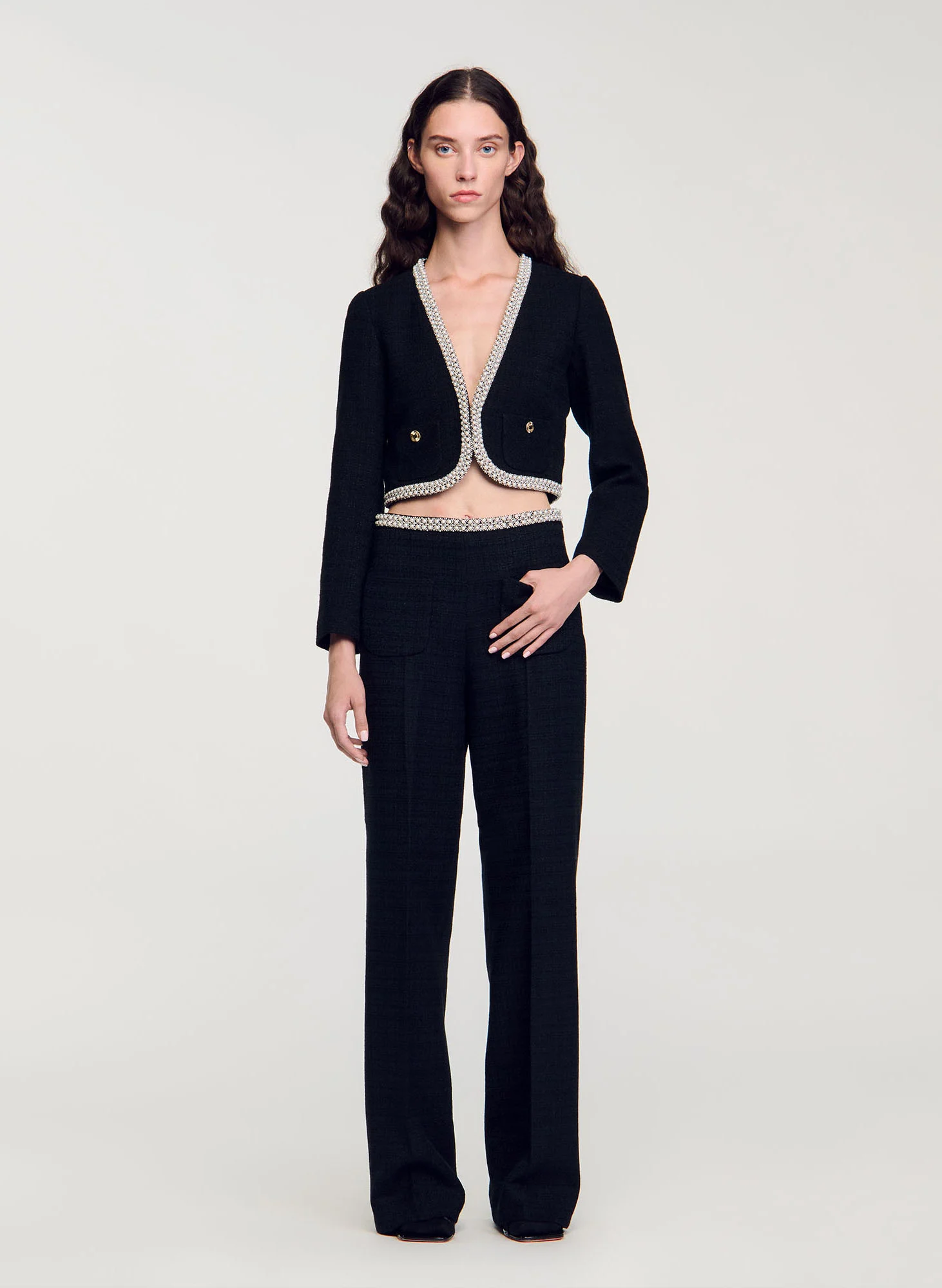 Pantalon droit en tweed | Noir