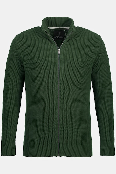 Strickjacke, kerniger Rippstrick, Stehkragen, Zipper