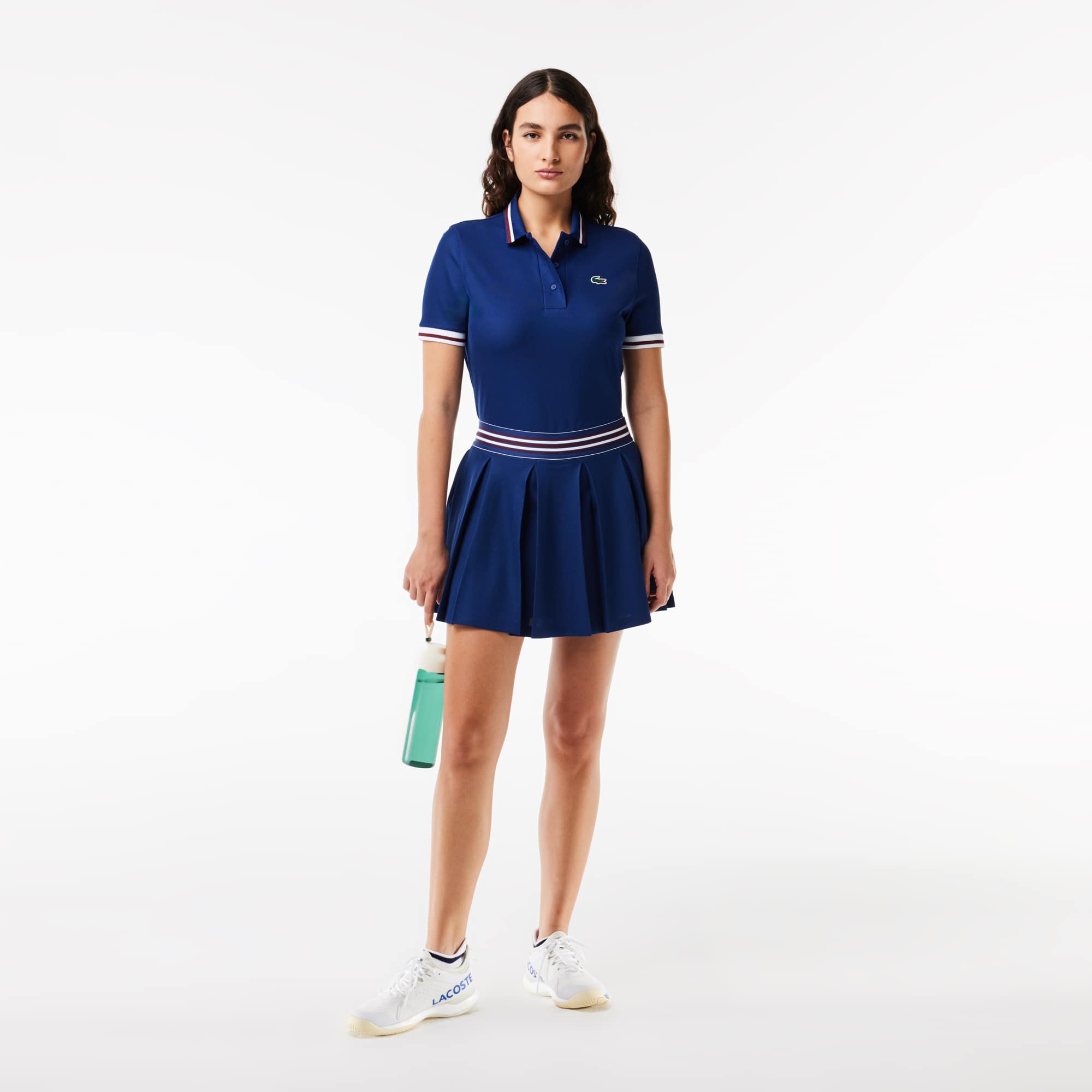Polo Sport avec col rayé contrasté en piqué Manches Courtes - Bleu - Lacoste - Femme