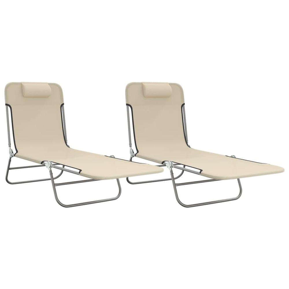 Chaises longues pliables 2 pcs crème textilène et acier