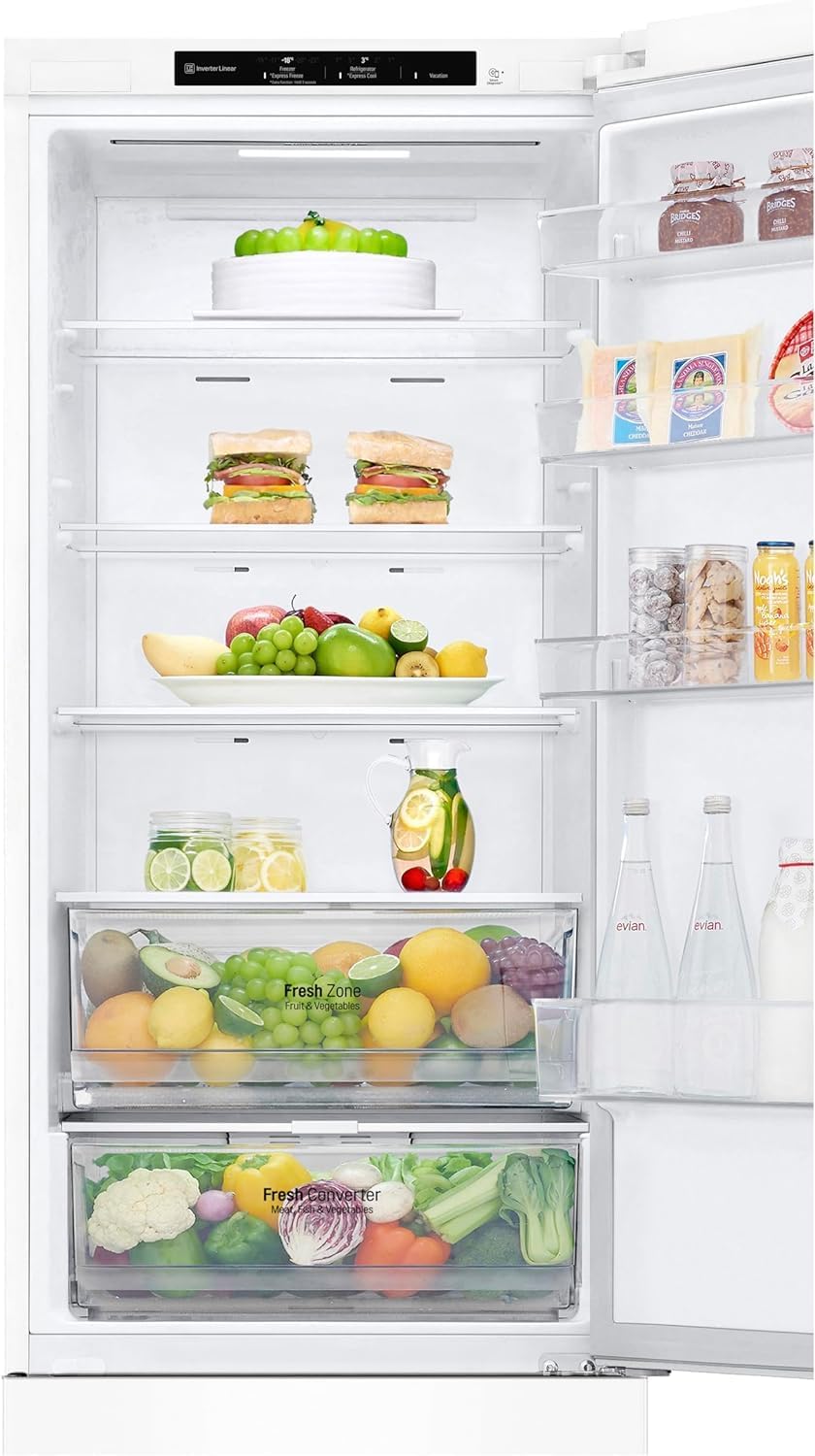 LG GBP62SWNAC, Klasse A, 384 L, Kühl-/ Gefrierkombination, Frische Features, Kühlschrank mit Gefrierfach und Innendisplay, DoorCooling+, LINEARCooling, 59,5 x 203 x 67,5 cm ꟷ Super White