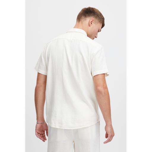 Solid Kortærmet Hør Skjorte, Off White, XXL