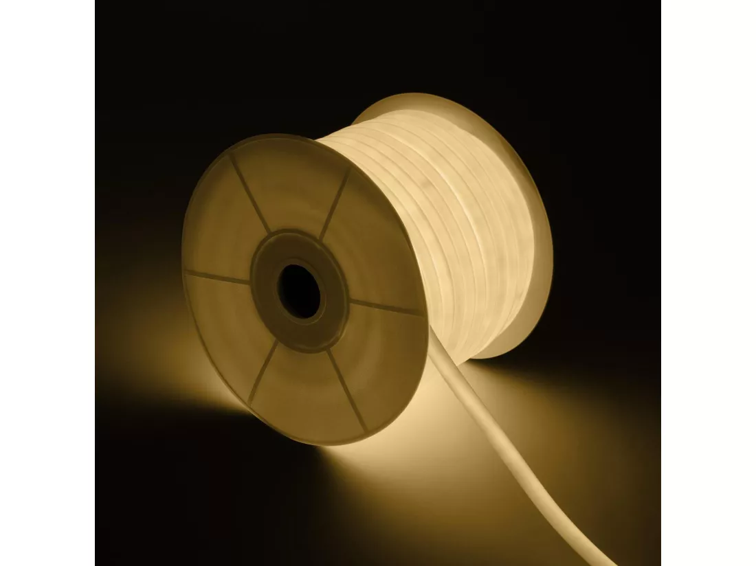 Bobine Néon LED Flexible 360º Rond Dimmable 220V AC 120LED/m IP67 Blanc Chaud 50 Mètres sur Mesure Coupe Tous les 100cm Blanc chaud