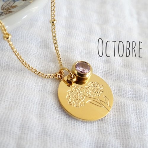 Collier fleur pierre naissance octobre