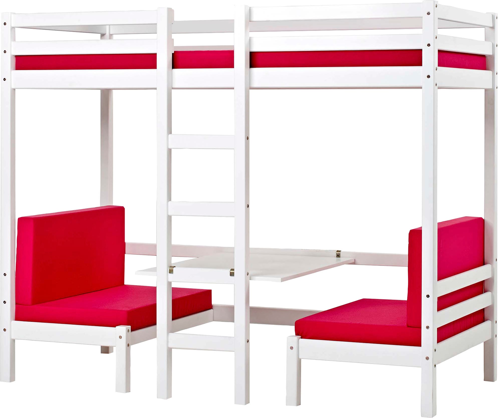 Hoppekids Hochbett »Kinderbett ECO Dream, Einzelbett, Juniorbett 90x200« 5 verschiedene Farben: Weiss, Grün, Blau, Rosa, Grau