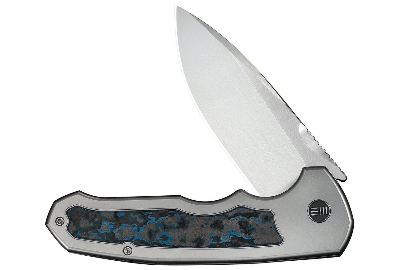 WE Knife Starlash WE23011D-2 Hand Rubbed Satin Böhler M390, Polished Bead Blasted Titanium, Arctic Storm FatCarbon Fiber Inlay, zakmes