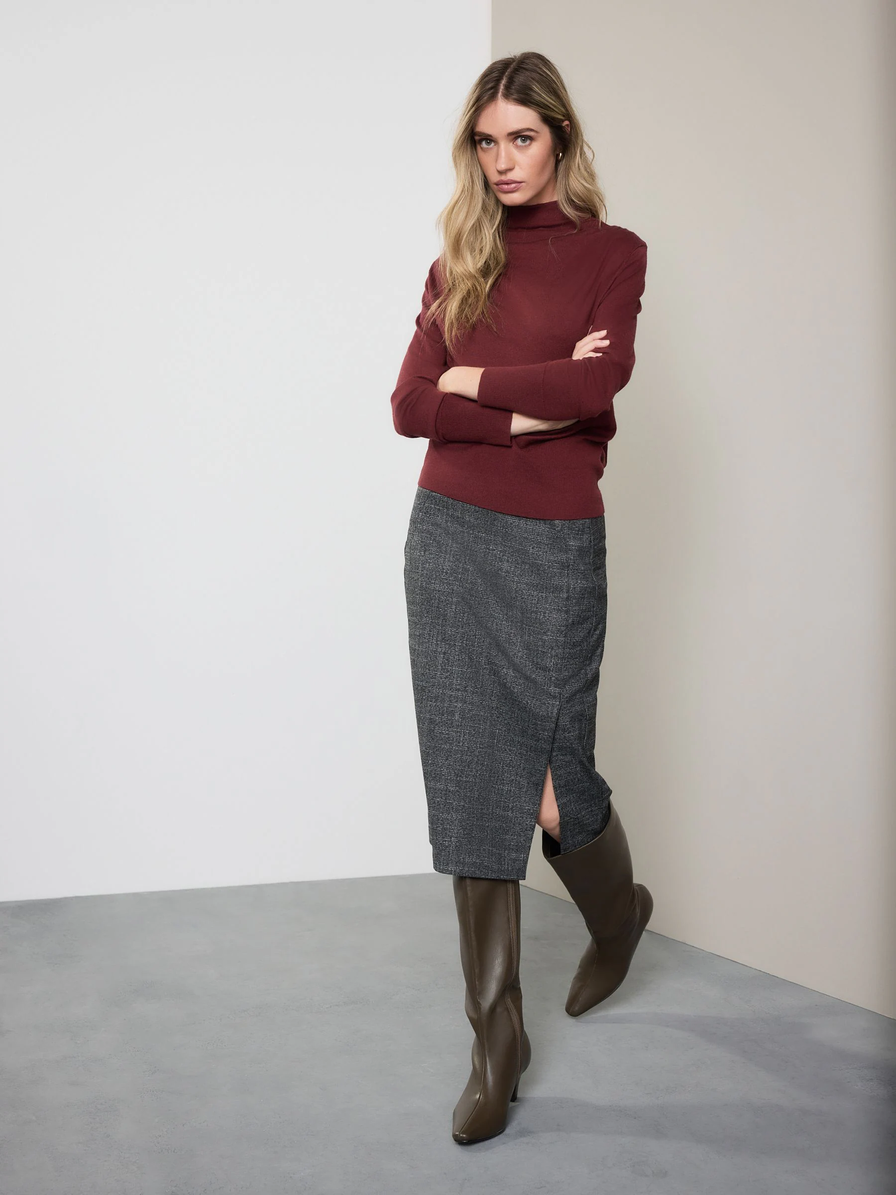 Grijs - Crosshatch Pencil Skirt
