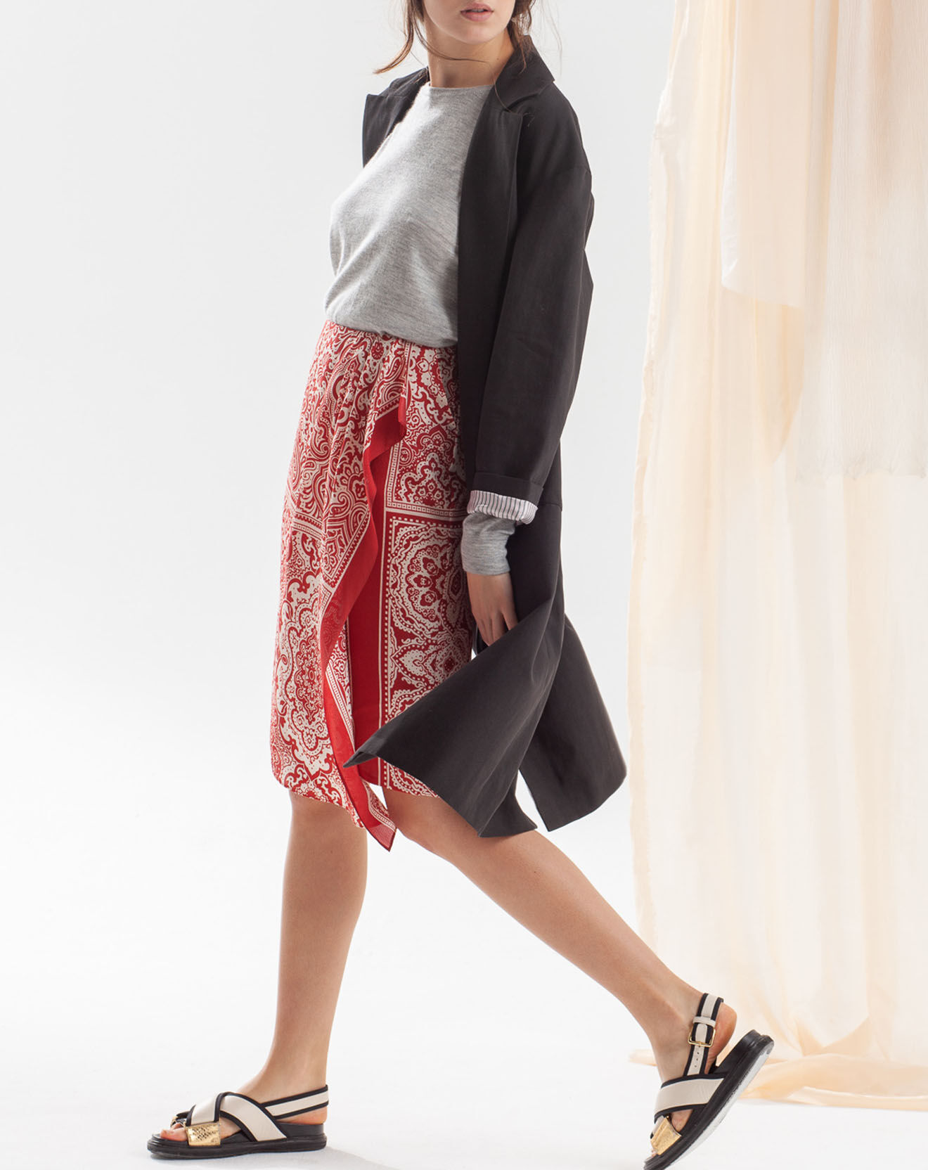 Chloé Stora Jupe 100% Soie Juba imprimée rouge