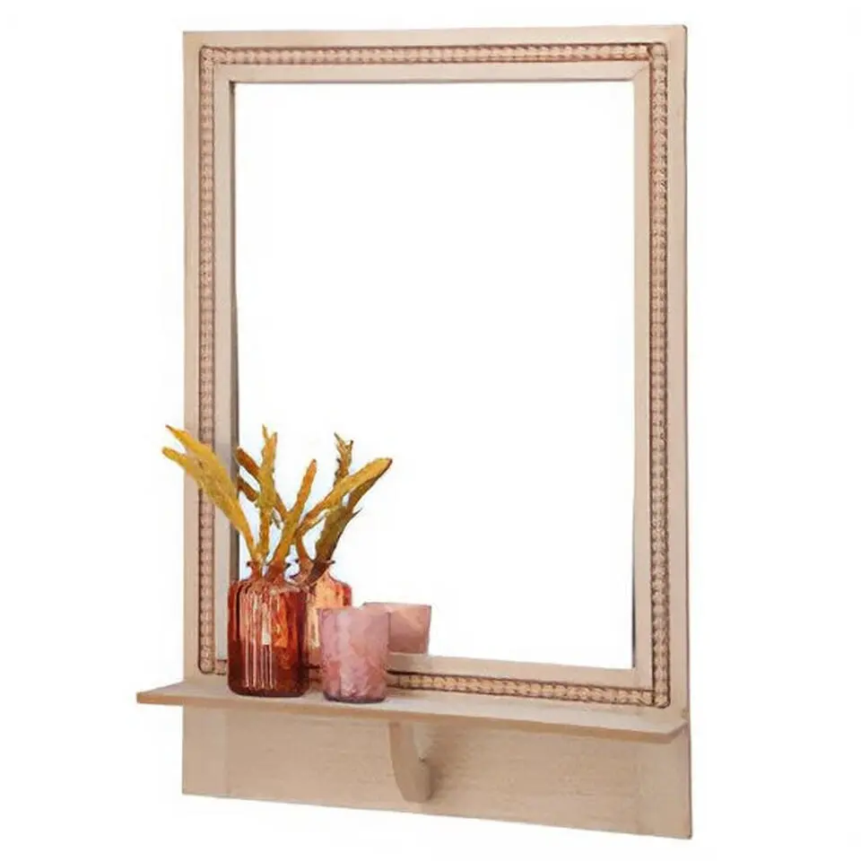 Spiegel met plank - vierkant - MDF - kralen rand - 40 x 10 x 60cm
