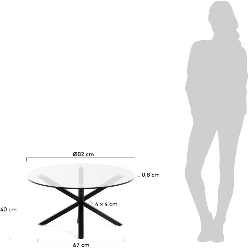 Table basse Full Argo en verre et pieds en acier noir Ø 82 cm