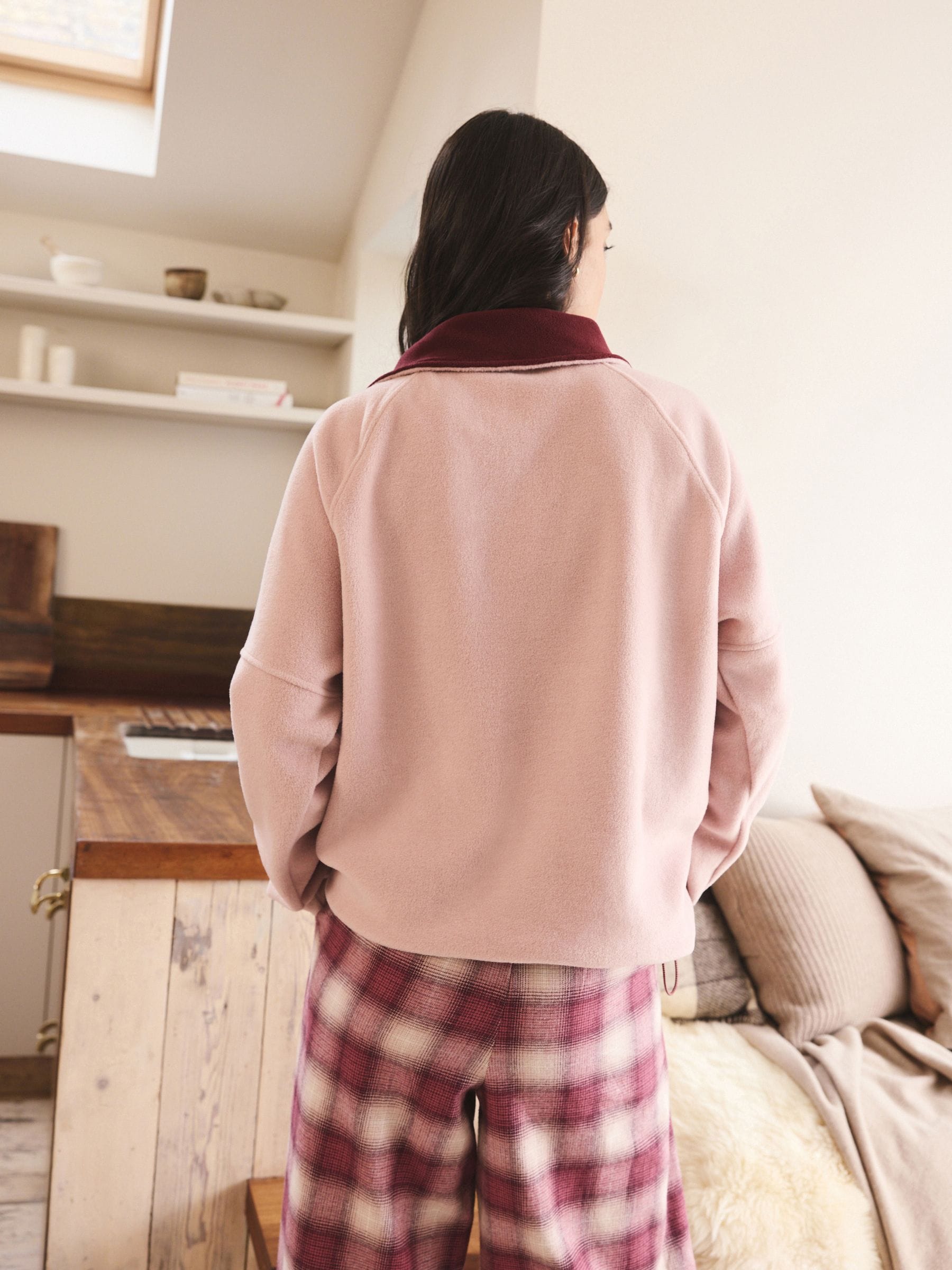 Roze/Bordeauxrood - Fleece met rits tot aan de borst