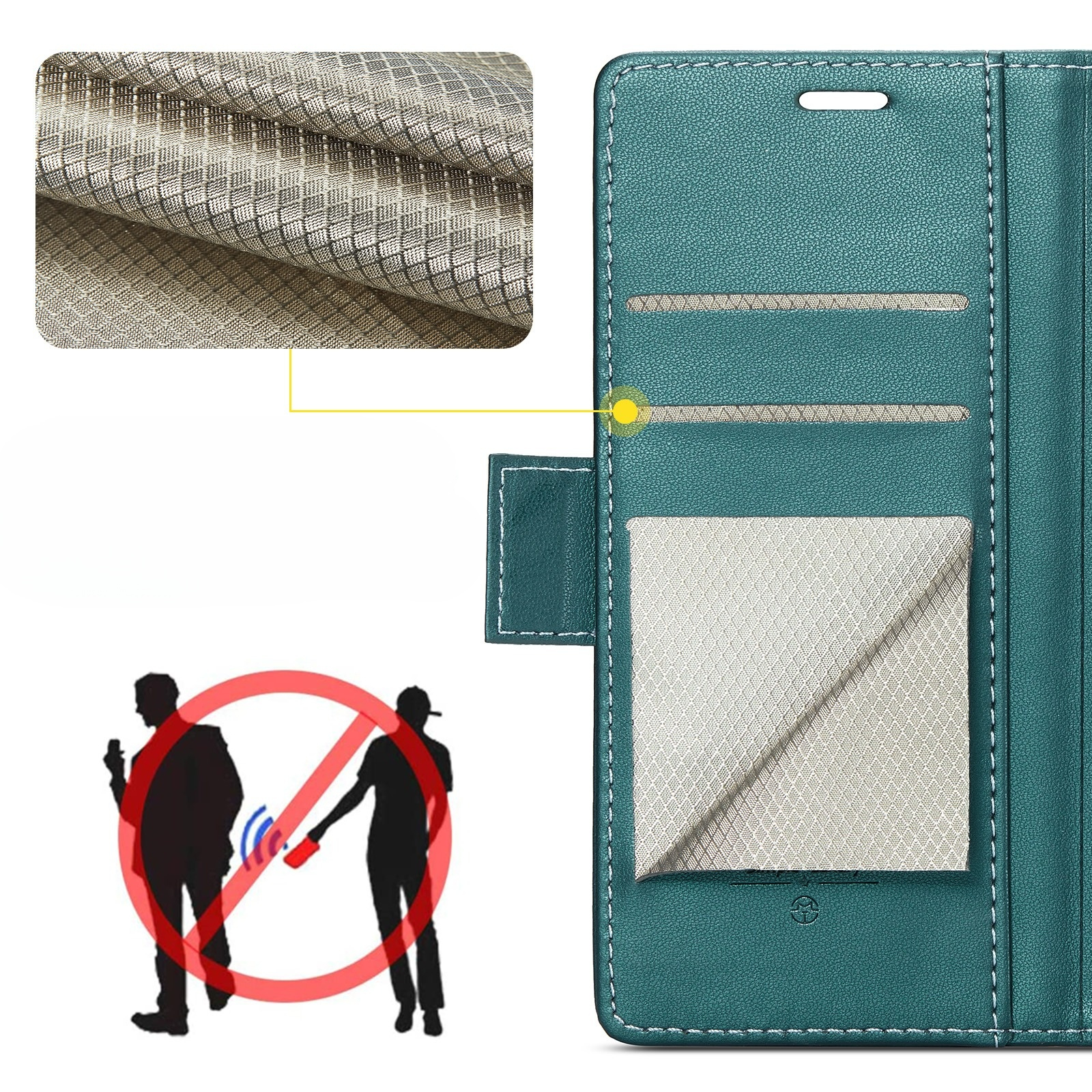 iPhone 17 Pro Max Leder Tasche Flip Wallet Etui mit Kartenfächern Litchi Look (RFID Schutz) - Grün