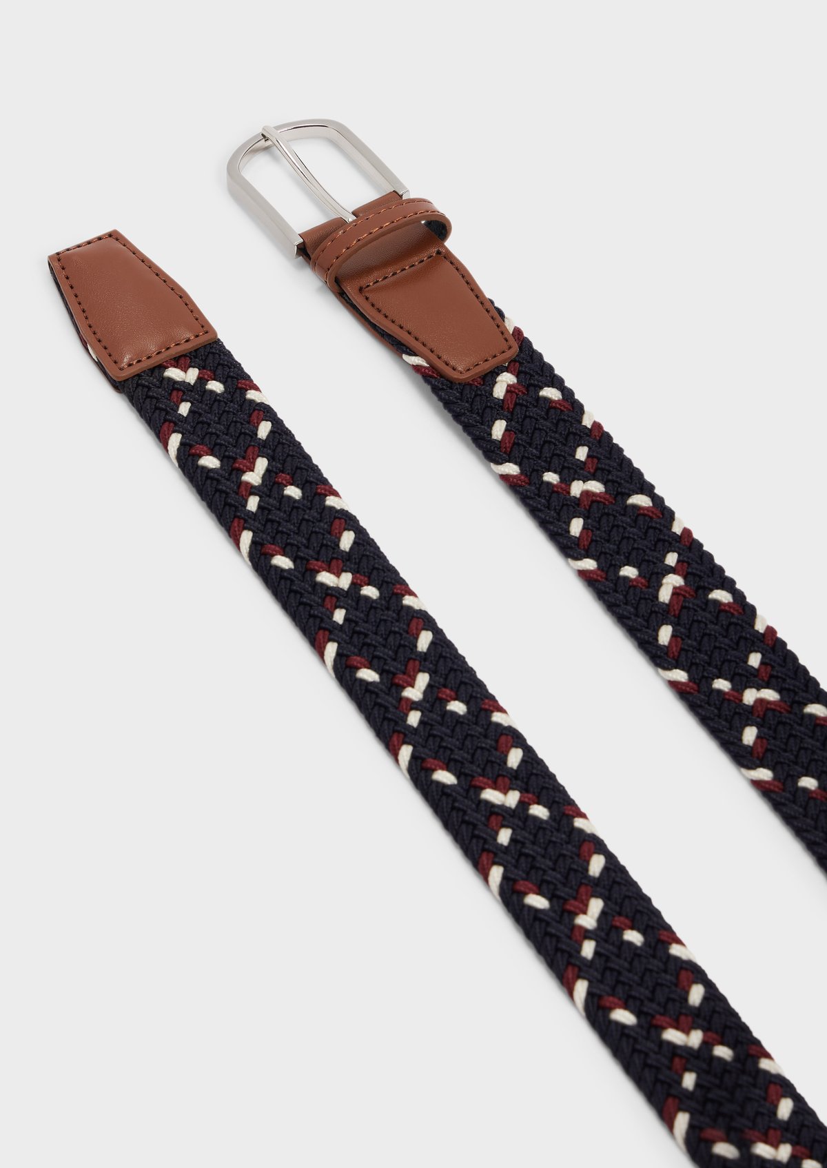 Ceinture tressée bleu marine, bordeaux et blanc