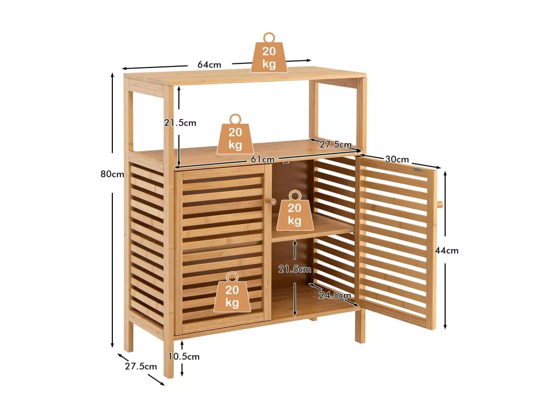 Meuble Salle de Bain en Bambou -64x27,5x80cm Naturel