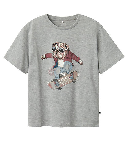 Name It T-Shirt - NkmTeaske - Grey Melange m. Print