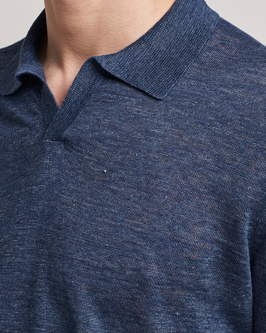Gran Sasso Knitted Linen Polo Navy Melange
