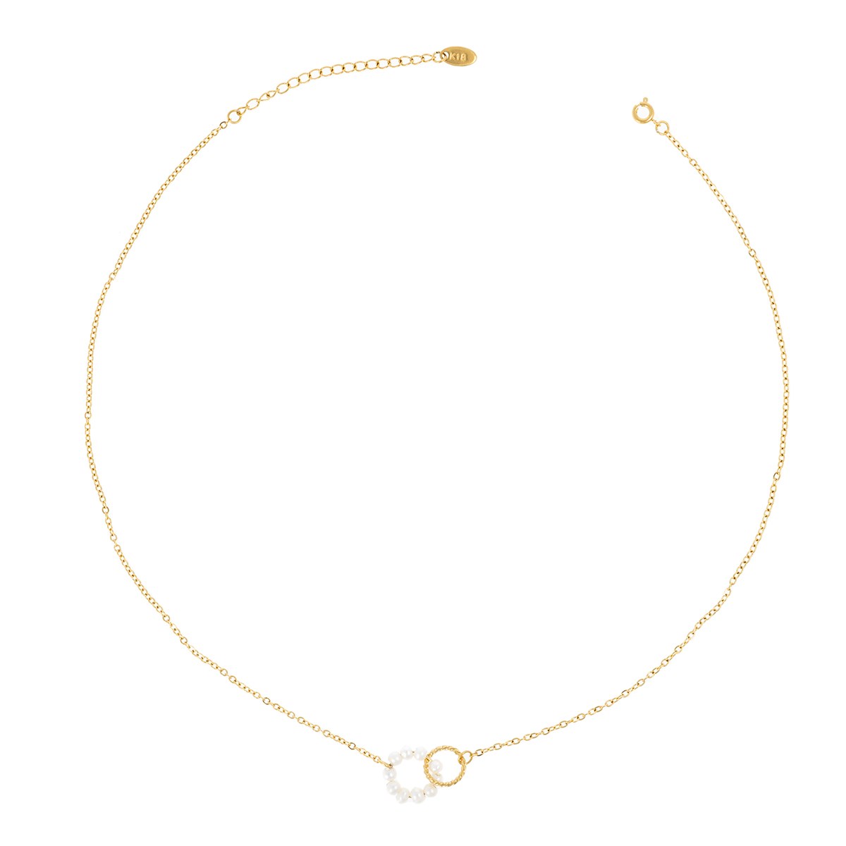 Collier acier jaune 40+5cm avec perle d'eau douce