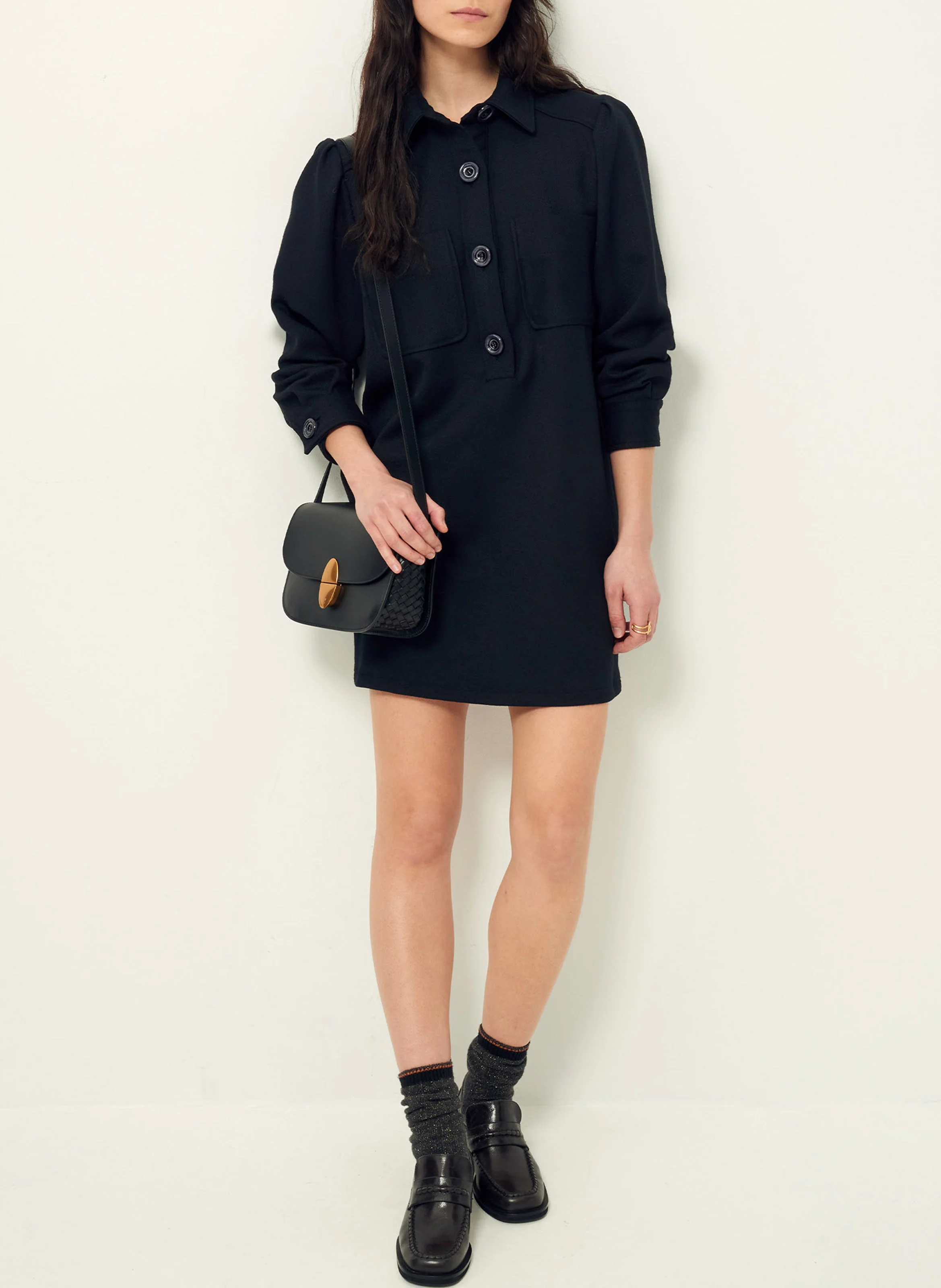 Robe courte col classique | Noir