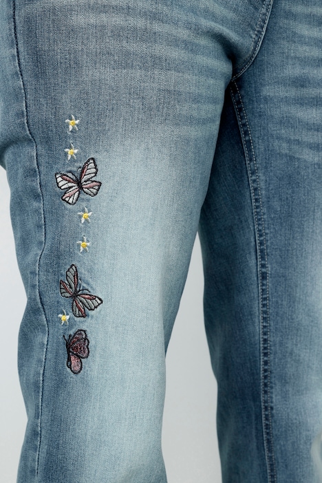 Jeans, Straight Fit, Stickerei, sichtbare Knöpfe