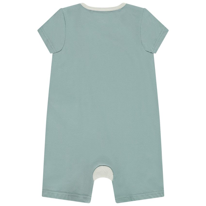 Combinaison manches courtes brodée hippopotame + oreilles 3D pour bébé garçon - Bleu moyen