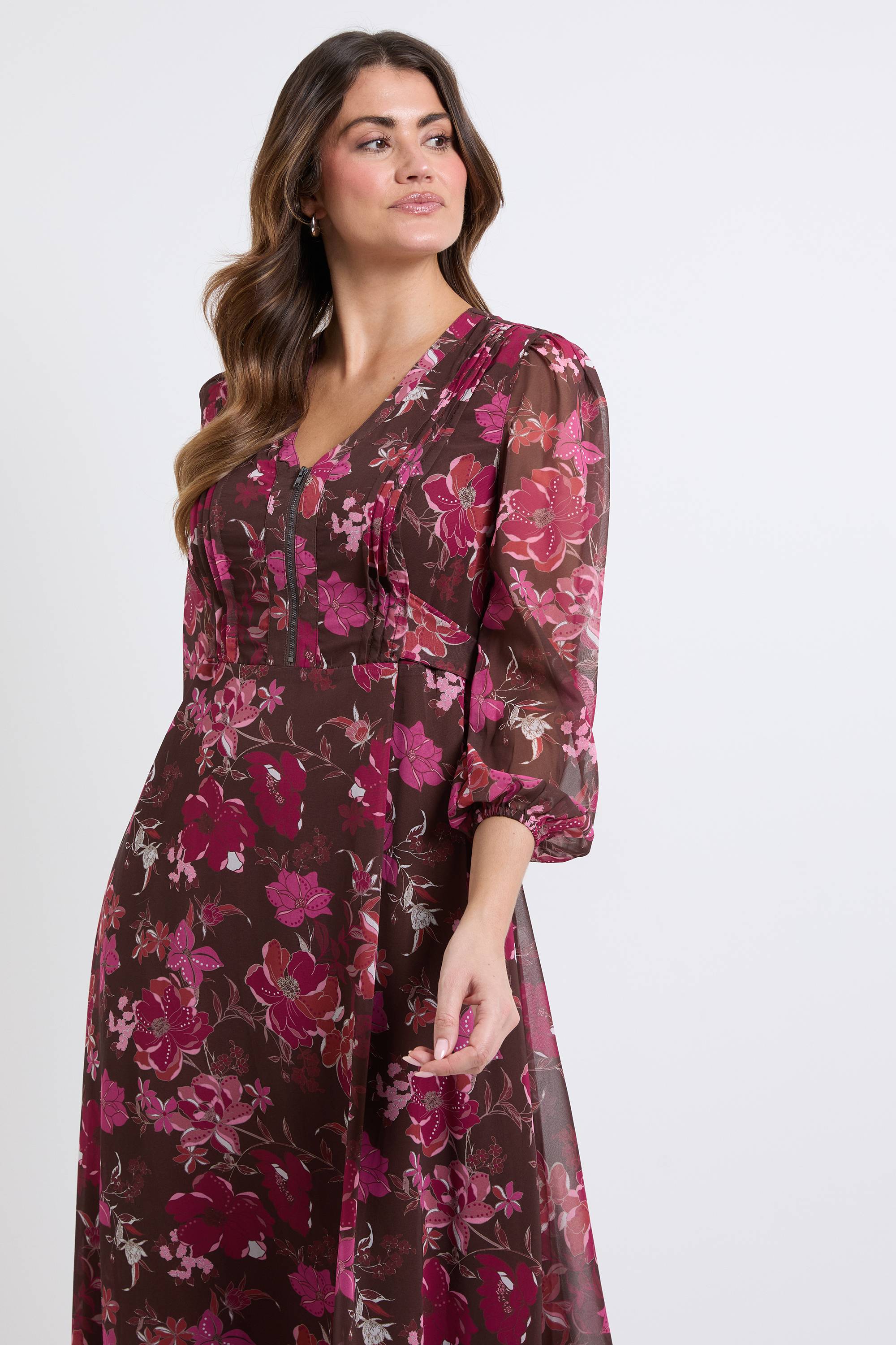 Wallis Robe Midi À Plis Nervurés Et Fermeture Éclair À Motif Floral
