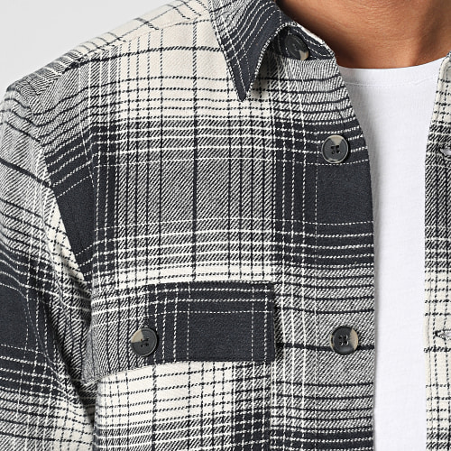 Chemise Manches Longues A Carreaux Baz Beige Bleu Marine