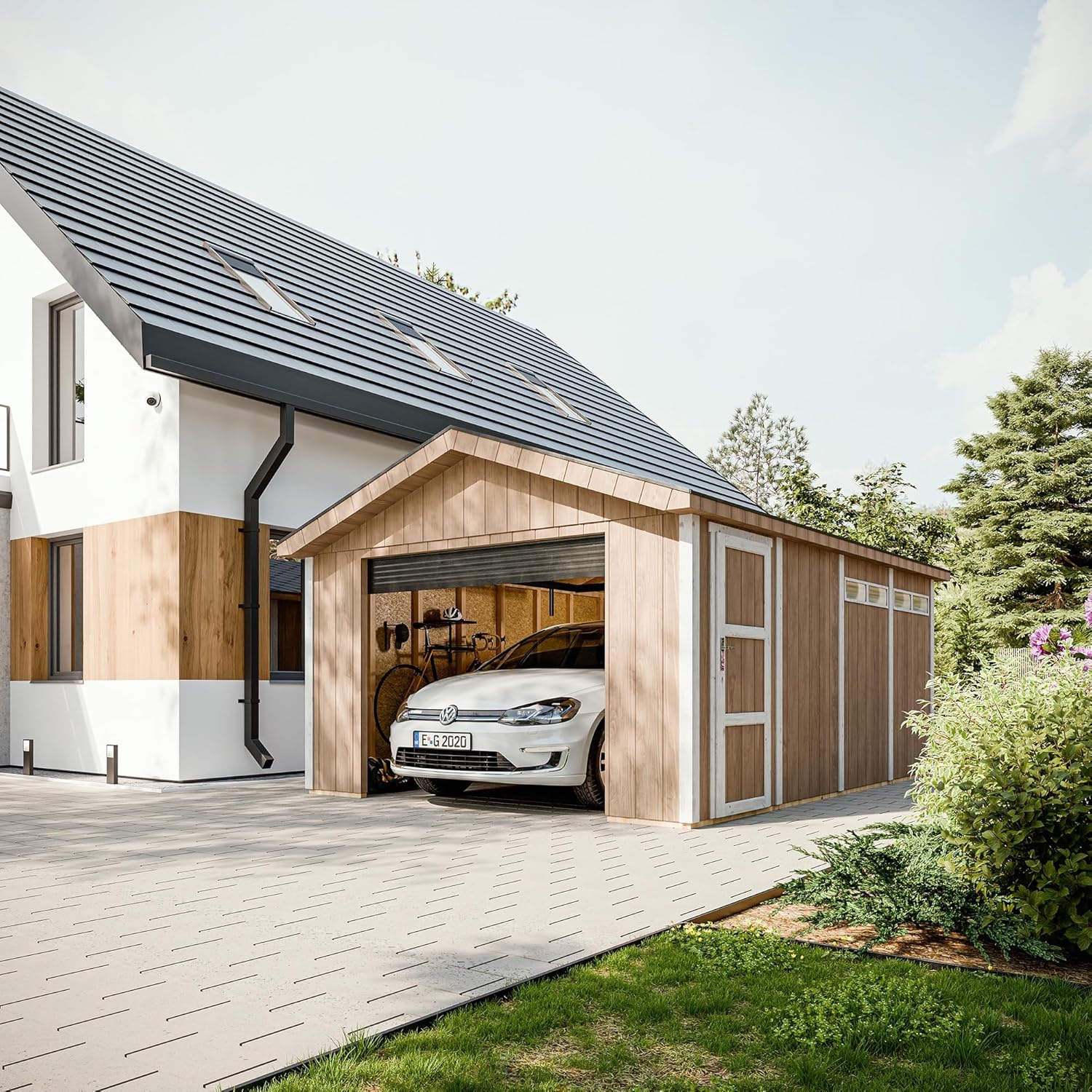 Garage Premium Qualität 17 m²- L378xB530 cm- Garage für Autos, Motorräder, Fahrräder, Gartengeräte - Konstruktion aus LP Smartside-Panels - Gartenhaus Timbela M991B-TUNDRA Grey