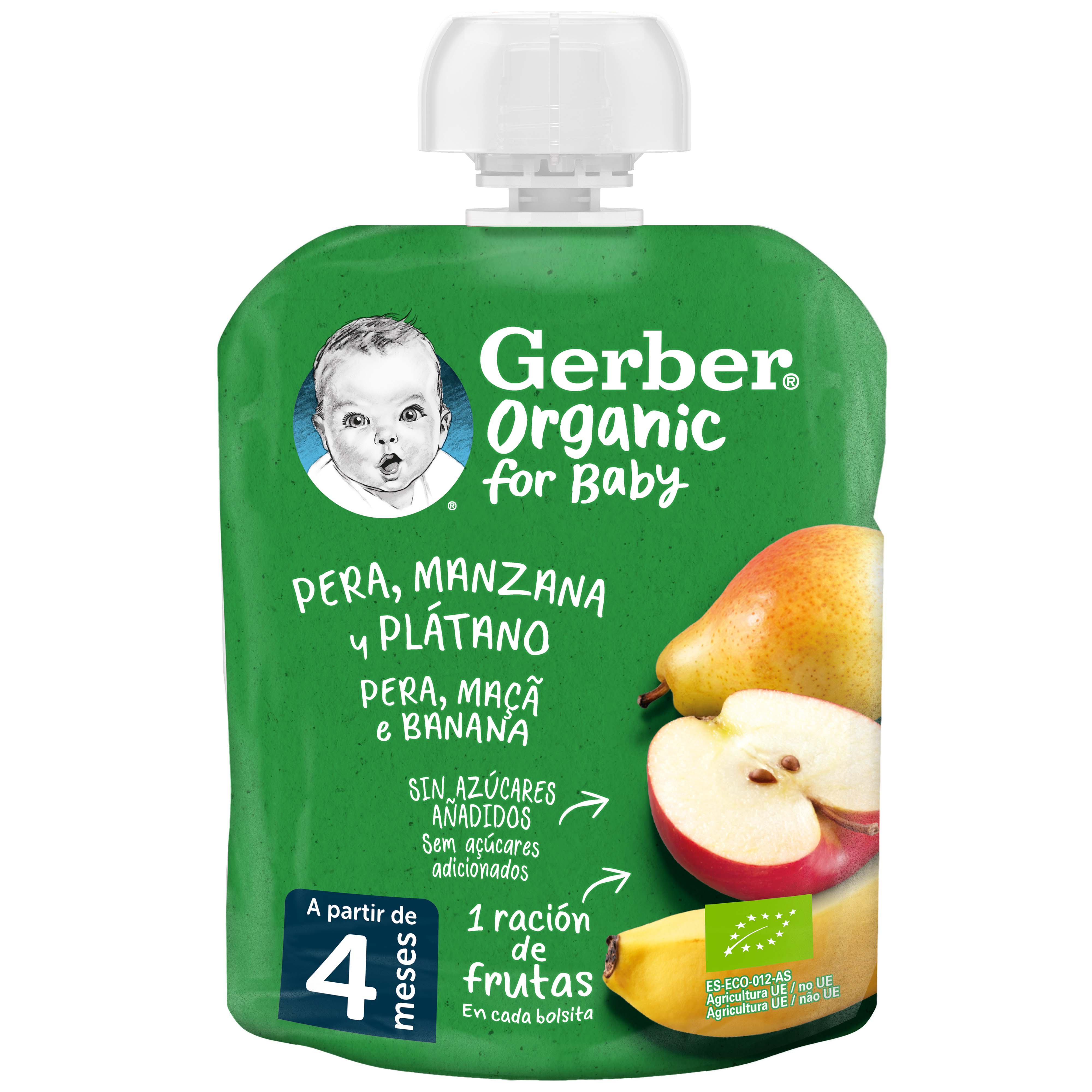 SAQUETA FRUTA GERBER BIO PÊRA MAÇÃ E BANANA 90G
