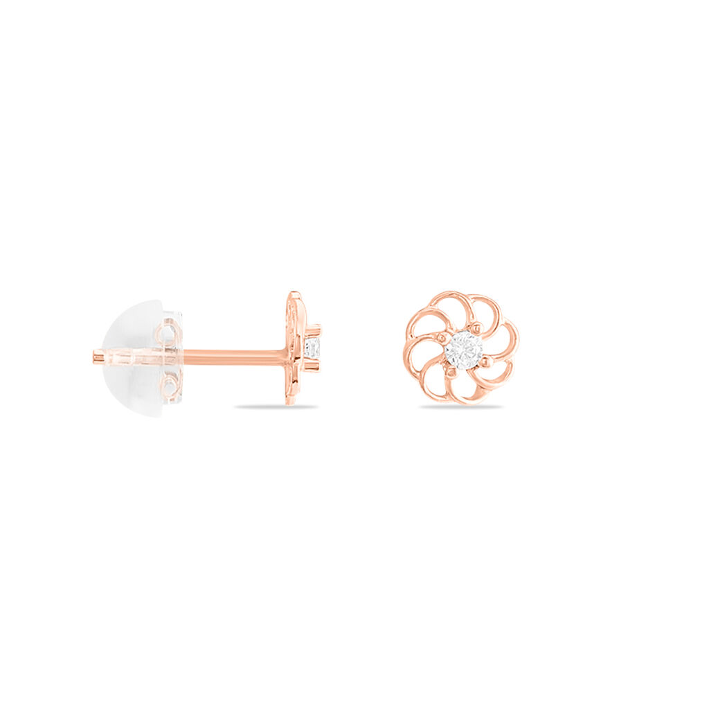 Boucles D'oreilles Puces Eleanor Fleur Or Rose Oxyde De Zirconium