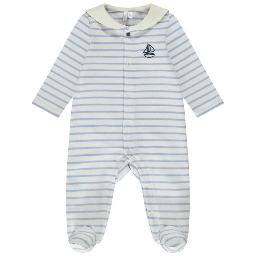 Dors-bien rayé en molleton esprit marin pour bébé garçon - Ecru