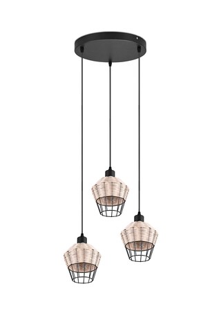 Pendel Borka 3-flammig Metall Rattangeflecht Höhe 150 cm Durchmesser 41 cm