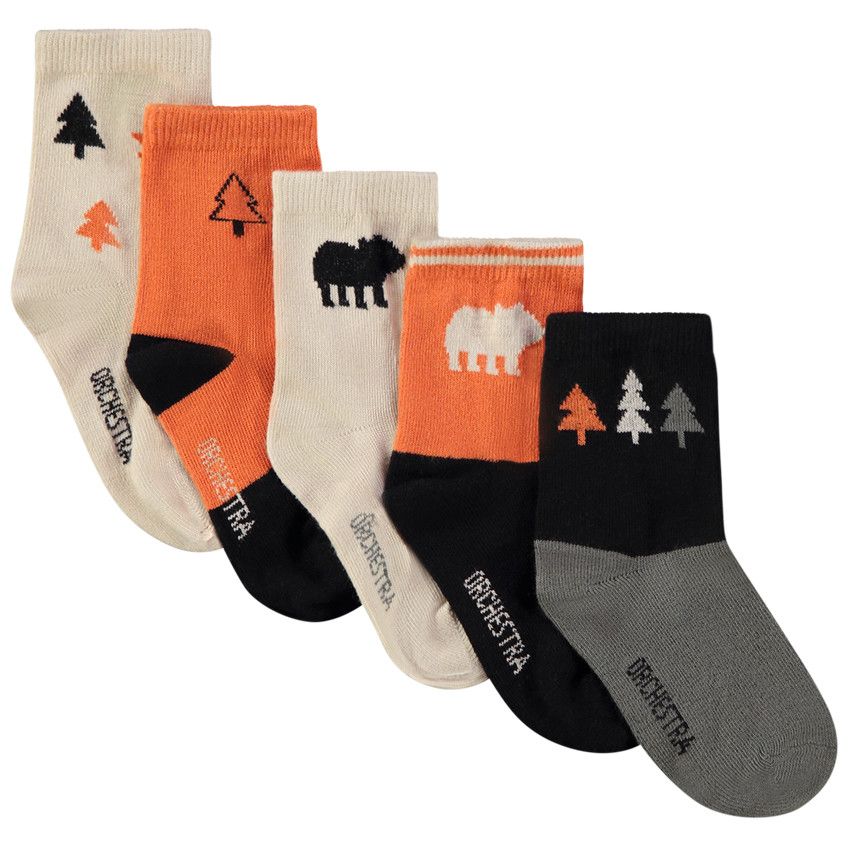 Lot de 5 paires de chaussettes forêt pour bébé garçon - Gris chiné