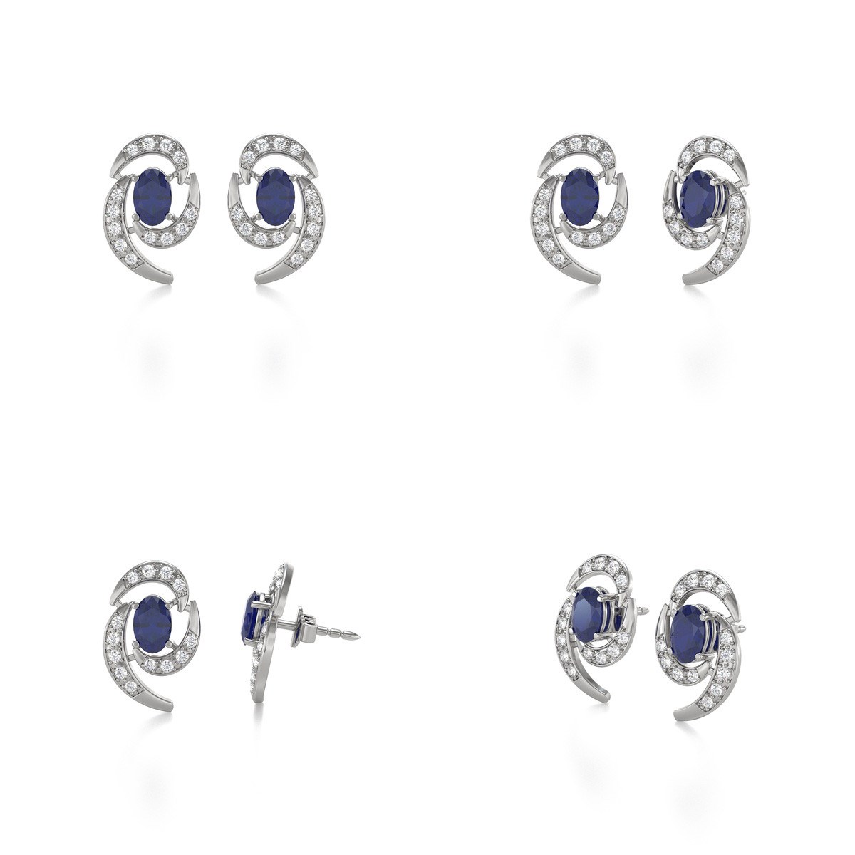 Boucles d'oreilles ADEN Or 585 Blanc et Saphir 2.6grs