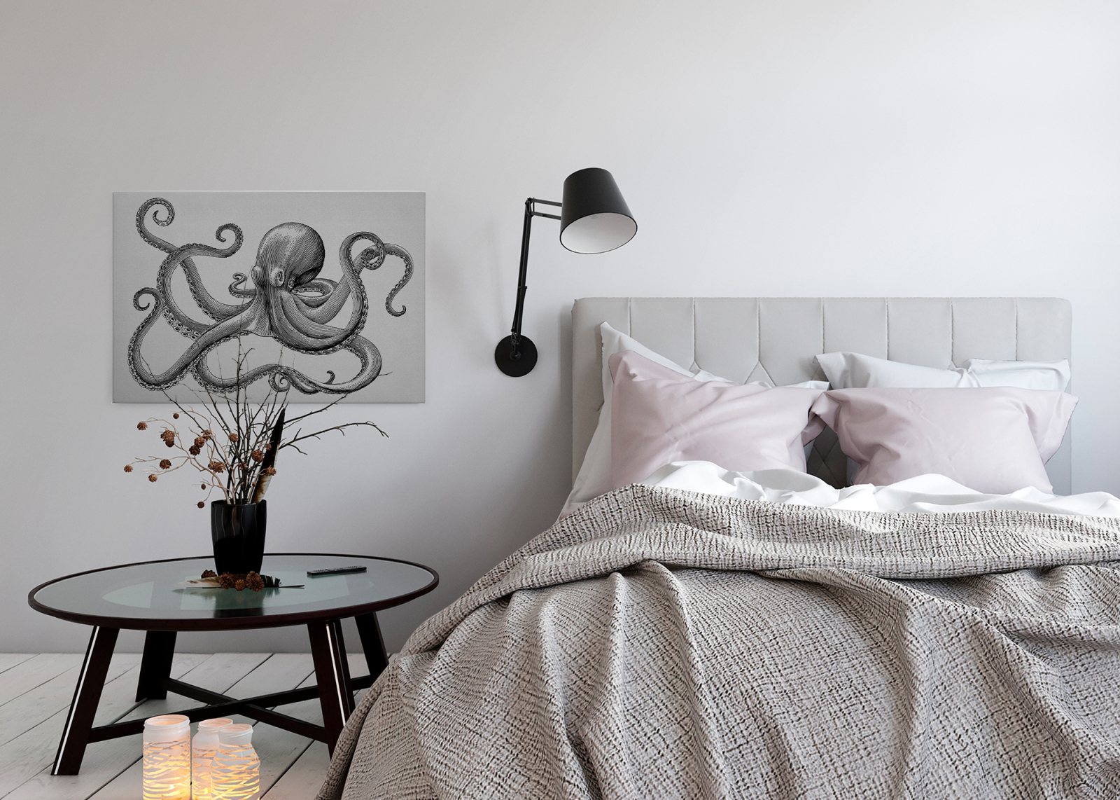 Leinwandbild KRAKE - grau-schwarz - 90x60 cm