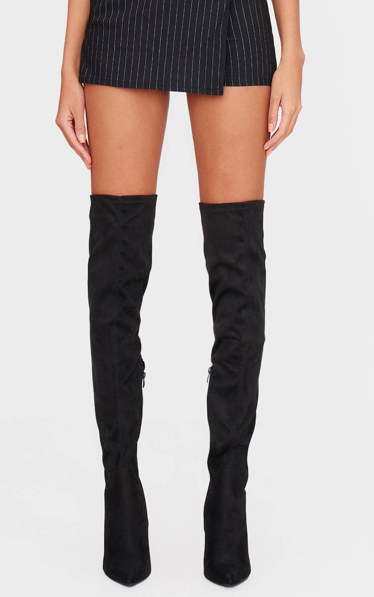 Noir Bottes Cuissardes À Bout Pointu Coupe Large