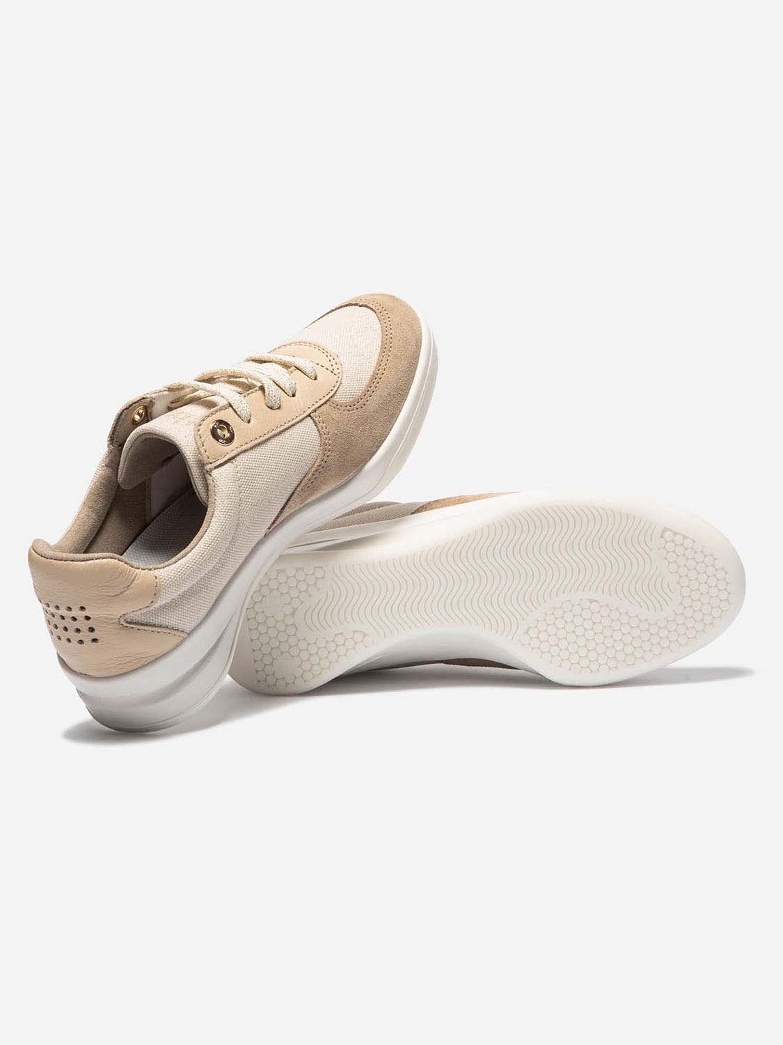 Baskets Femme Fabriquées en France Dessus Cuir Beige Métallisé