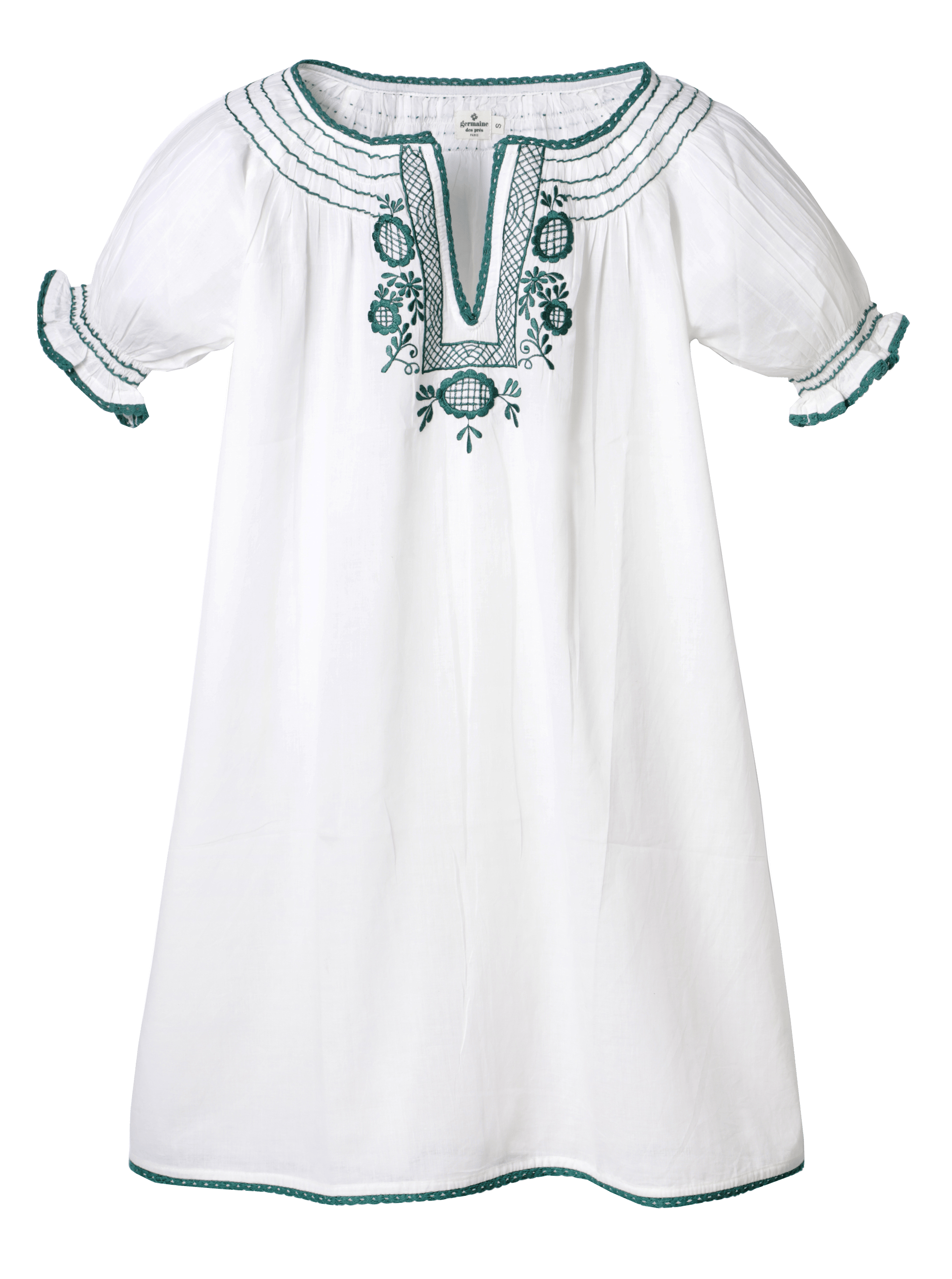 ZOE - Robe courte brodée col tunisien en coton | Vert