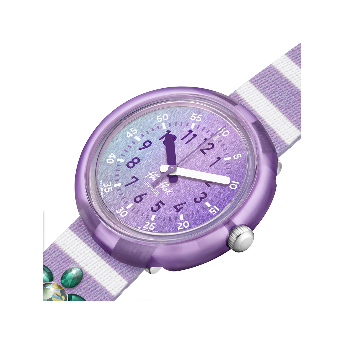 Montre FLIK FLAK Shine bright Shining turtle enfant bracelet plastique biosourcé violet