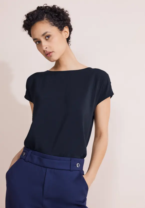 Materialmix T-Shirt - deep blue