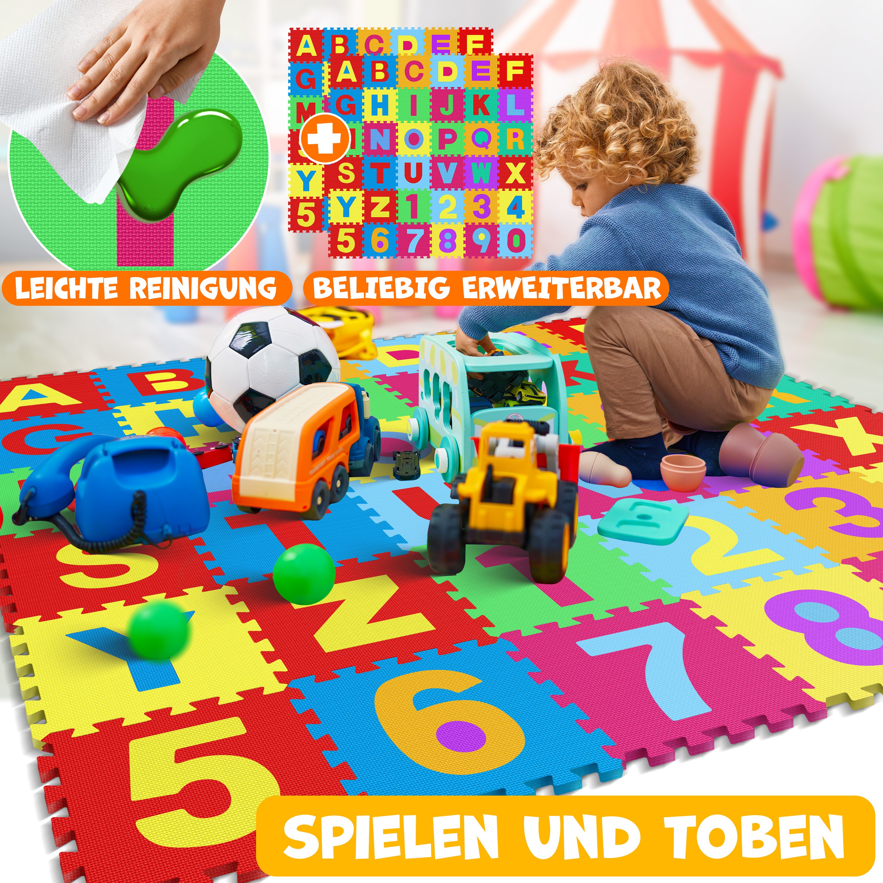 KIDIZ® 86 teilige Puzzlematte Kinderspielteppich Spielmatte Spielteppich Schaumstoffmatte Kinderteppich, Puzzle Zahlen und Buchstaben Schutzmatte