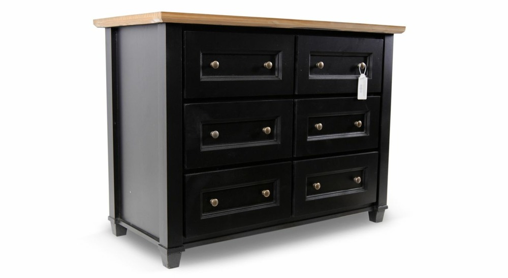 Commode 6 tiroirs bois noir 100x49x73.8cm - bois-mdf