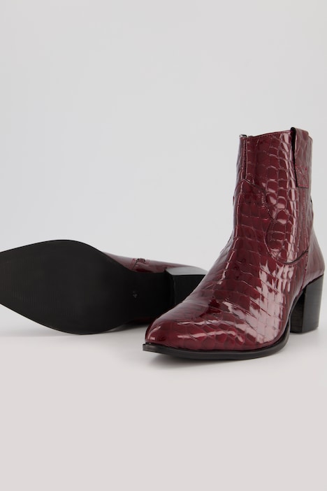 Leder-Stiefeletten, Kroko-Prägung, Weite H